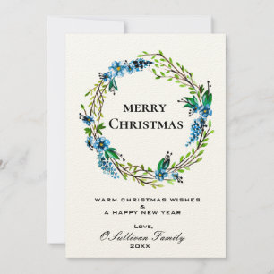 Elegant Blue Wreath Christmas Card – Floral