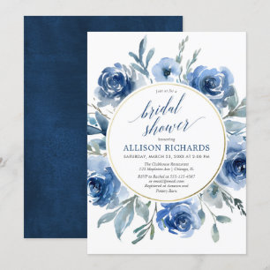 Elegant blue wreath floral bridal shower invitation