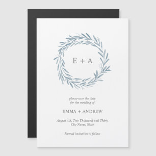 Elegant Blue Wreath Save the Date Magnetic Invitation