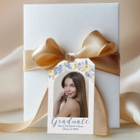 Elegant Blue Yellow Floral Photo Graduation Party