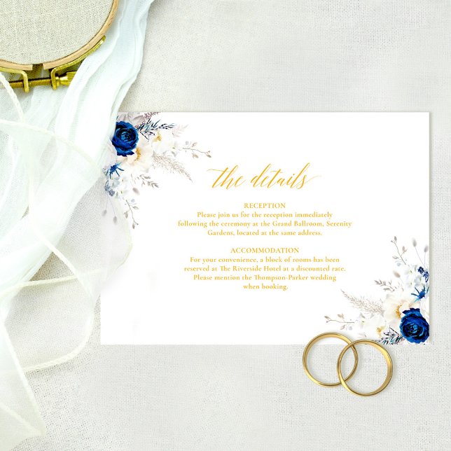 Elegant Blue Yellow Flowers Wedding Details Card (Creator Uploaded)