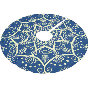 Elegant Blue Yellow Holiday Mandala Boho Christmas Brushed Polyester Tree Skirt
