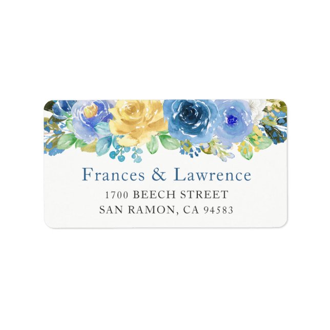 Elegant Blue Yellow Rose Botanical Garden Label (Front)