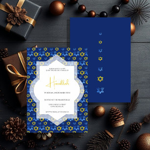 Elegant Blue Yellow Stars Of David Watercolor Invitation