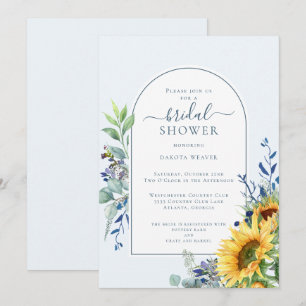 Elegant Blue Yellow Sunflower Bridal Shower  Invitation