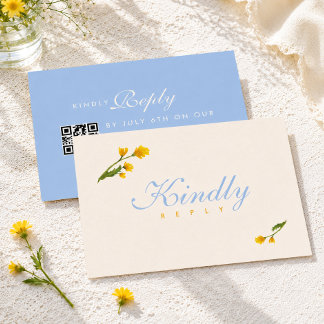 Elegant Blue & Yellow watercolor floral wedding RSVP Card