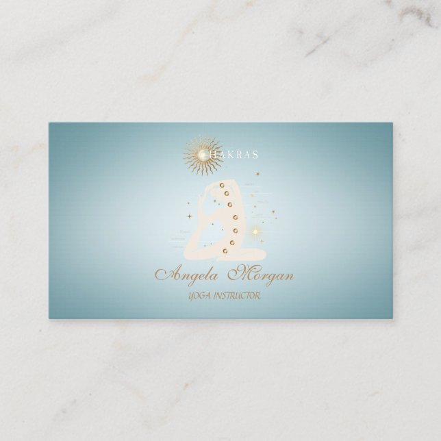 Elegant Blue Yoga Girl Silhouette Business Card (Front)