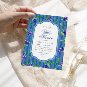 Elegant Blueberry Berry Sweet Baby Shower Invitation