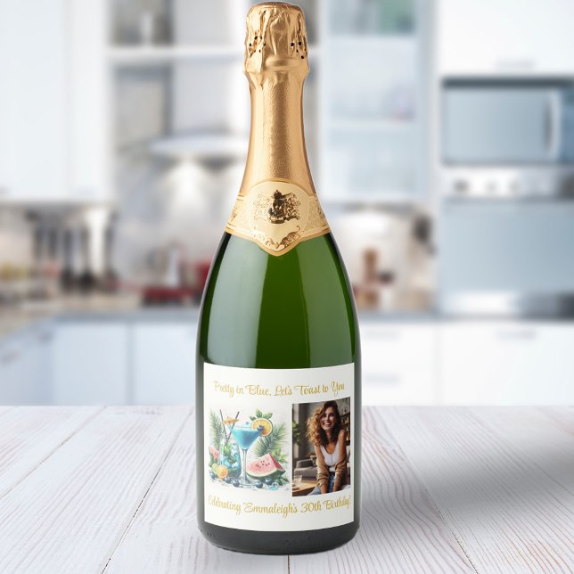 Elegant Blueberry Brunch 30th Birthday Celebration Sparkling Wine Label (Creator Uploaded)