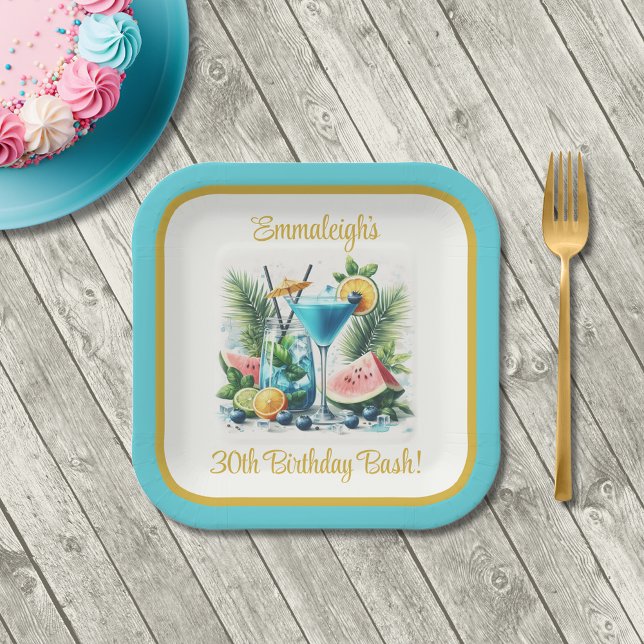 Elegant Blueberry Brunch 30th Birthday Square Paper Plate (Creator Uploaded)