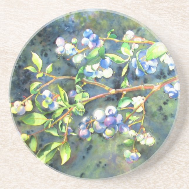 Elegant blueberry watercolor painting coaster (Front)