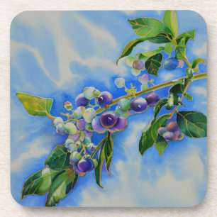Elegant blueberry watercolor painting coaster