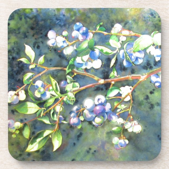 Elegant blueberry watercolor painting coaster (Front)