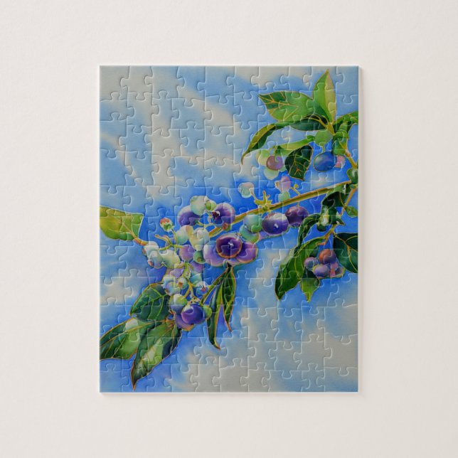 Elegant blueberry watercolor painting jigsaw puzzle (Vertical)