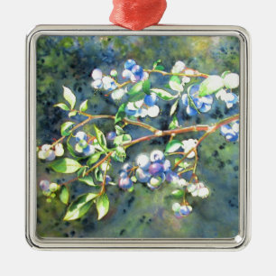Elegant blueberry watercolor painting metal tree decoration