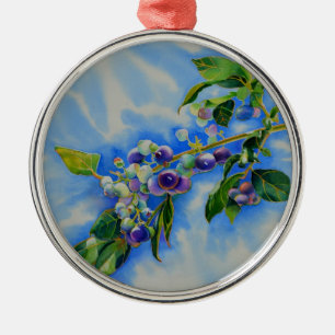 Elegant blueberry watercolor painting metal tree decoration