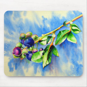 Elegant blueberry watercolor painting mouse mat