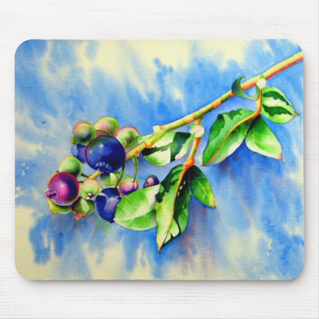 Elegant blueberry watercolor painting mouse mat (Front)