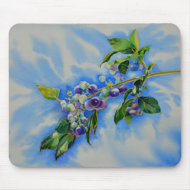 Elegant blueberry watercolor painting mouse mat (Front)