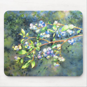 Elegant blueberry watercolor painting mouse mat