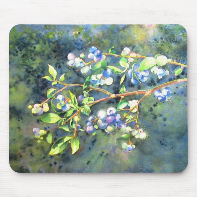 Elegant blueberry watercolor painting mouse mat (Front)