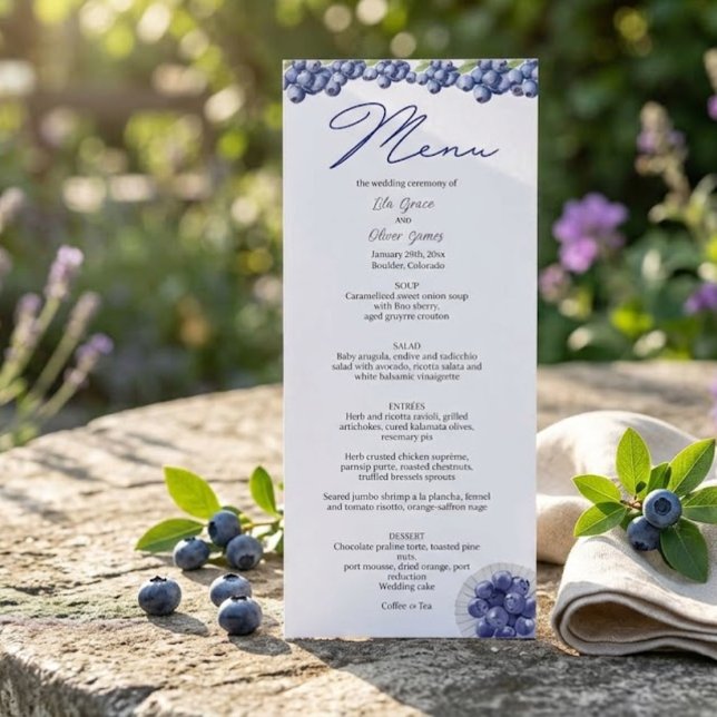 Elegant Blueberry Wedding Menu Card (Creator Uploaded)