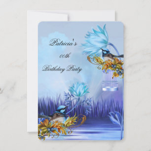 Elegant Bluebird Blue Teal Lilac Gold Birthday Invitation