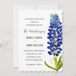 Elegant Bluebonnet Texas Watercolor Floral Wedding Invitation