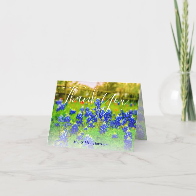 Elegant Bluebonnets Spring Wedding Thank You Note Card (Front)
