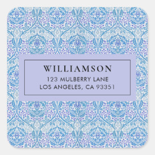 Elegant BlueFloral Pattern Square Sticker