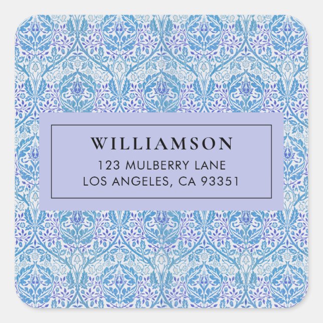 Elegant BlueFloral Pattern Square Sticker (Front)