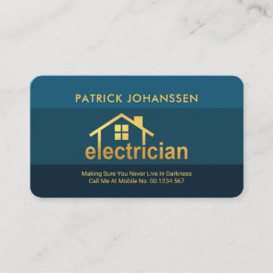 Elegant Blues Gold Electrician Home Business Card