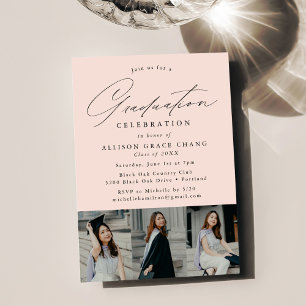 Elegant Blush 3 Photo Graduation Party Invitation