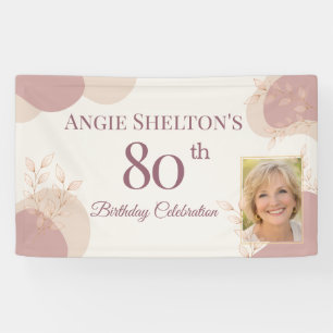 Elegant Blush 80th Birthday Photo Celebration Banner
