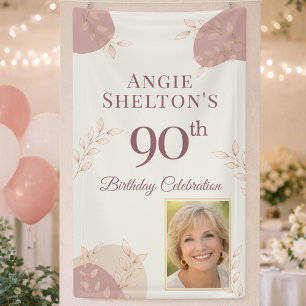 Elegant Blush 90th Birthday Photo Celebration Banner