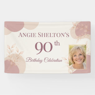 Elegant Blush 90th Birthday Photo Celebration Banner