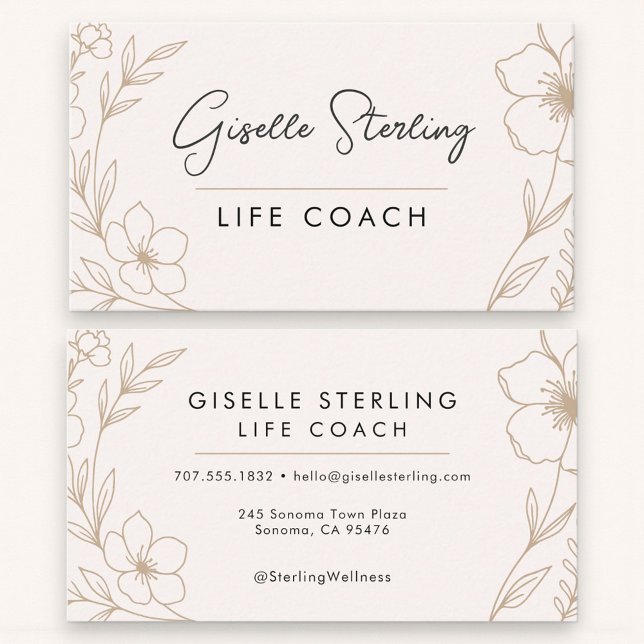 Elegant Blush and Black Botanical Life Coach Business Card (Creator Uploaded)