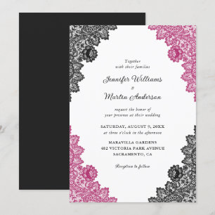 Elegant Blush and Black Floral Lace Wedding Invitation