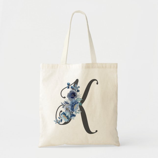 Elegant Blush and Burgundy Floral Monogram Initial Tote Bag (Front)