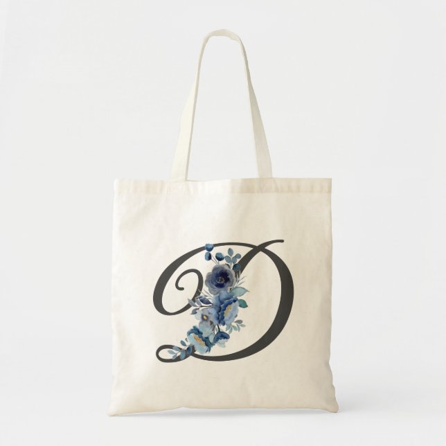 Elegant Blush and Burgundy Floral Monogram Initial Tote Bag (Front)