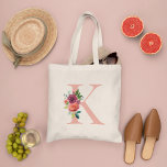 Elegant Blush and Burgundy Floral Monogram Initial Tote Bag<br><div class="desc">Elegant custom tote bag features a beautiful watercolor floral bouquet design in burgundy,  merlot,  and peach with greenery. Personalise the rose gold / blush pink coloured text with a first or last name initial. Makes a unique gift for your bridesmaids and other members of your bridal party.</div>
