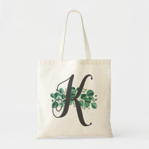 Elegant Blush and Burgundy Floral Monogram Initial Tote Bag