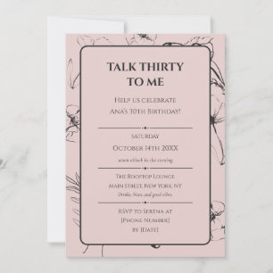 Elegant Blush and Charcoal Floral 30th Birthday Invitation