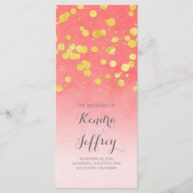 Elegant Blush and Gold Confetti Wedding Programs Programme (Front)