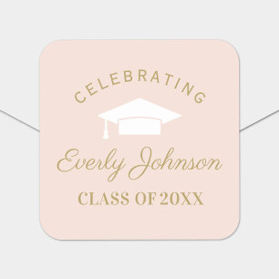 Elegant Blush and Gold Custom Graduation Square Sticker