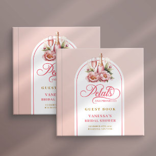 Elegant blush and gold petals prosecco sign book