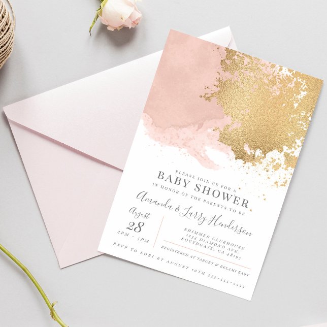 Elegant Blush and Gold Watercolor Baby Shower Invitation (Creator Uploaded)