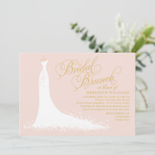 Elegant Blush and Gold Wedding Gown Bridal Brunch Invitation