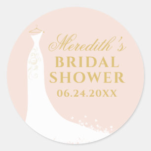Elegant Blush and Gold Wedding Gown Bridal Shower Classic Round Sticker