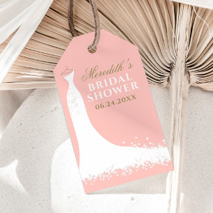 Elegant Blush and Gold Wedding Gown Bridal Shower Gift Tags